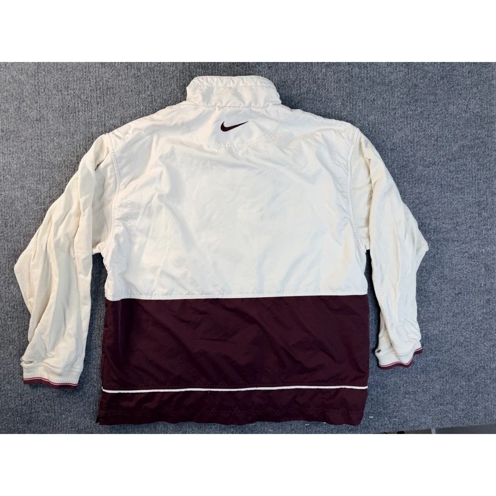 Nike Mens Medium Windbreaker Jacket Cream Maroon Full Zip Vintage Y2K